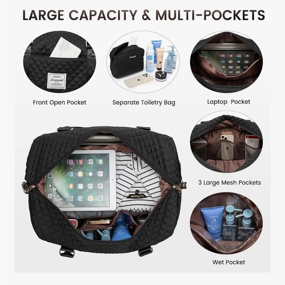 NWT LOVEVOOK Black Quilted Travel Bag Set - Picture 3 of 12